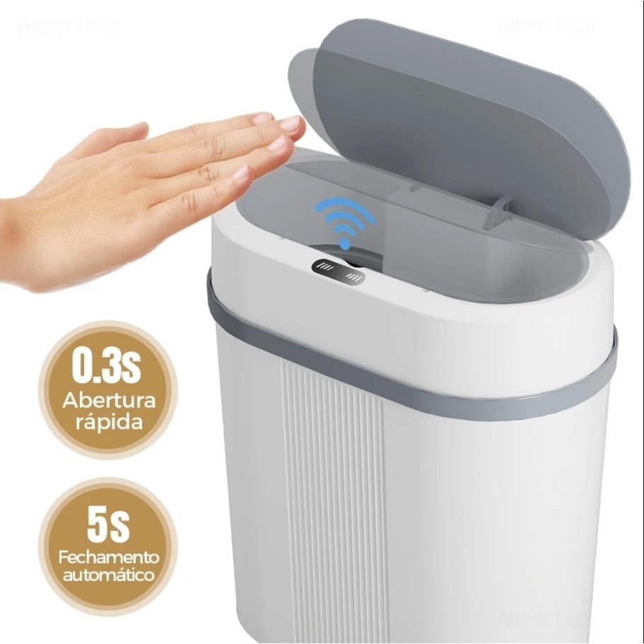 Lixeira Automática Inteligente De 12 Litros Para Banheiro Cozinha Escritório Quarto Com Se...