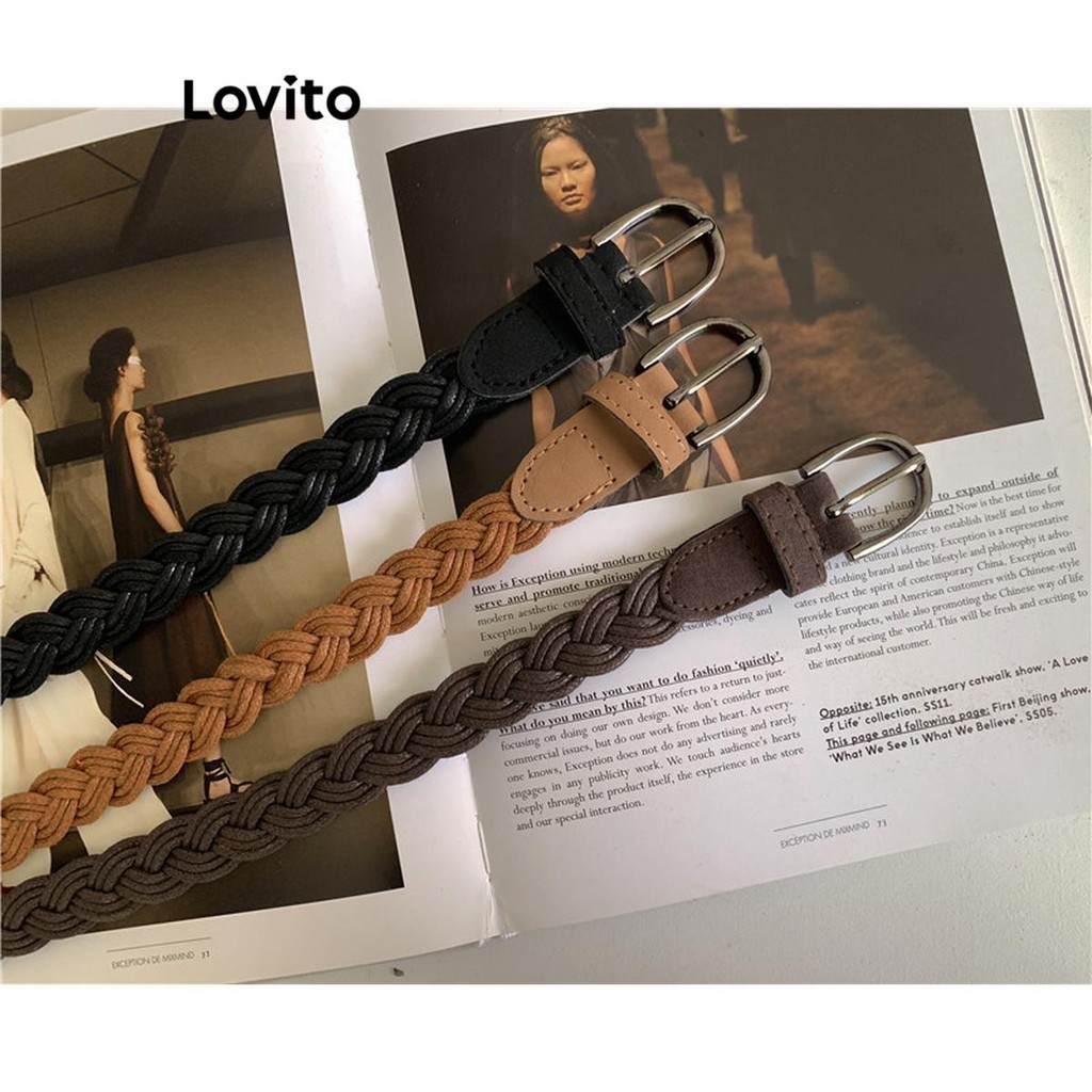 Lovito Cinto trançado liso casual para mulheres LFA33213 - Fashion Accessories