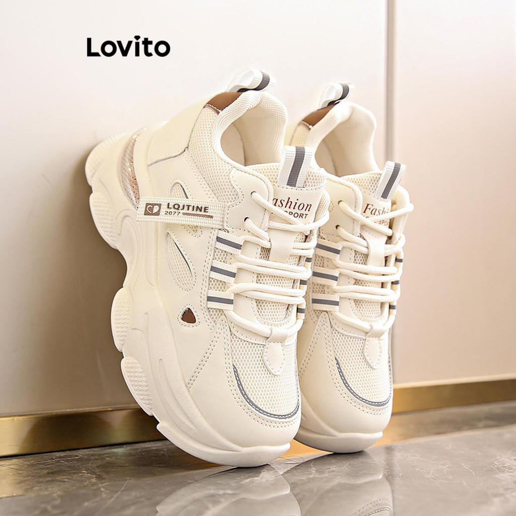 Lovito Tênis esportivo liso respirável antiderrapante cano alto para mulheres LFA57278