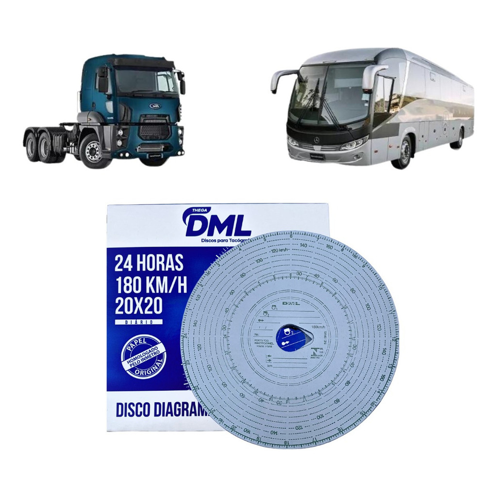Disco Tacógrafo Diário 24 horas 180km 20x20 DML - Caixa com 100 Unidades em Oferta na Shopee