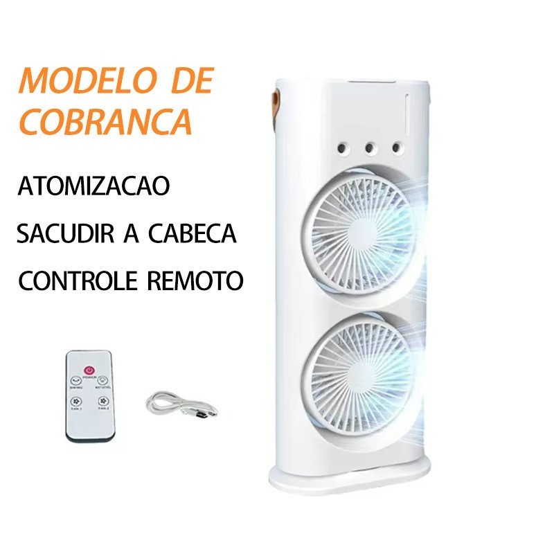 Mini Refrigerador De Ar Ventilador Umidificador Dupla Giratório+rgb Climatizador Ar C/ Reservatório + C/ Controle