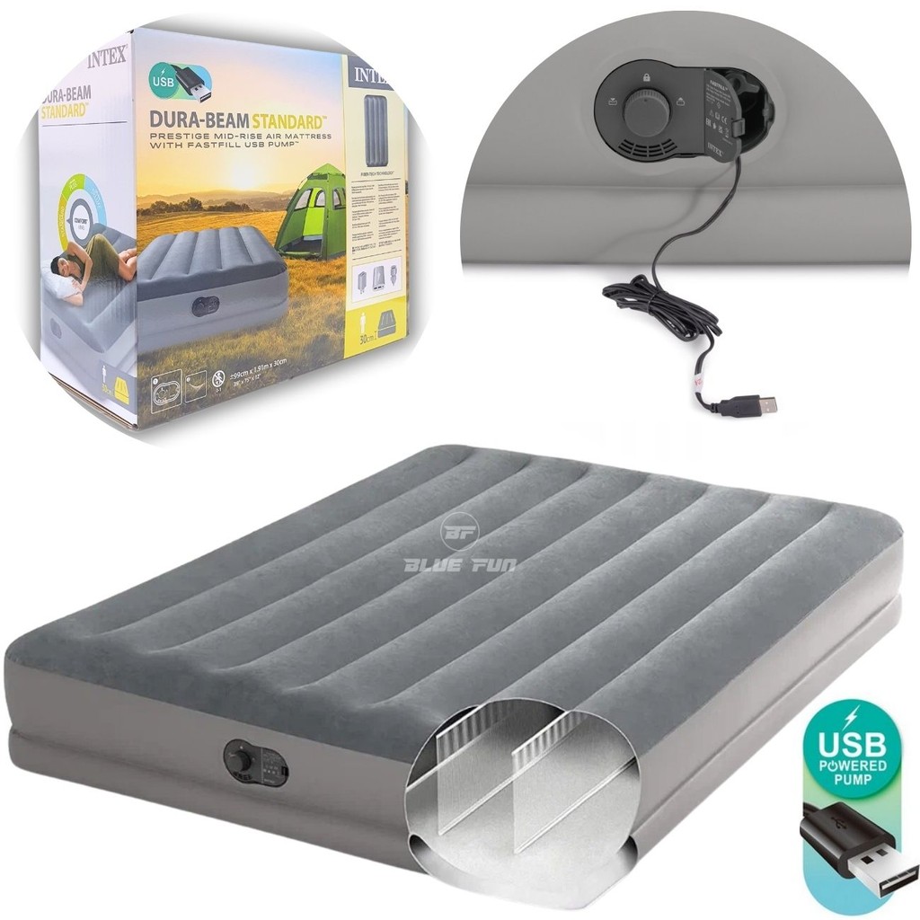 Colchão Inflável Casal Queen Elétrico Dura-Beam 64114 c/ bomba USB BIVOLT INTEX