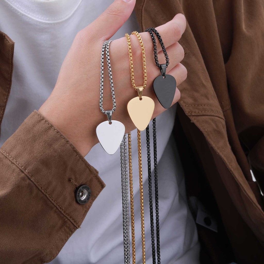 Colar Com Pingente De Remo De Guitarra Personalizado Vnox Para Homens, Corrente Pendente De Aço Inoxidável Foto De Text · foto 2