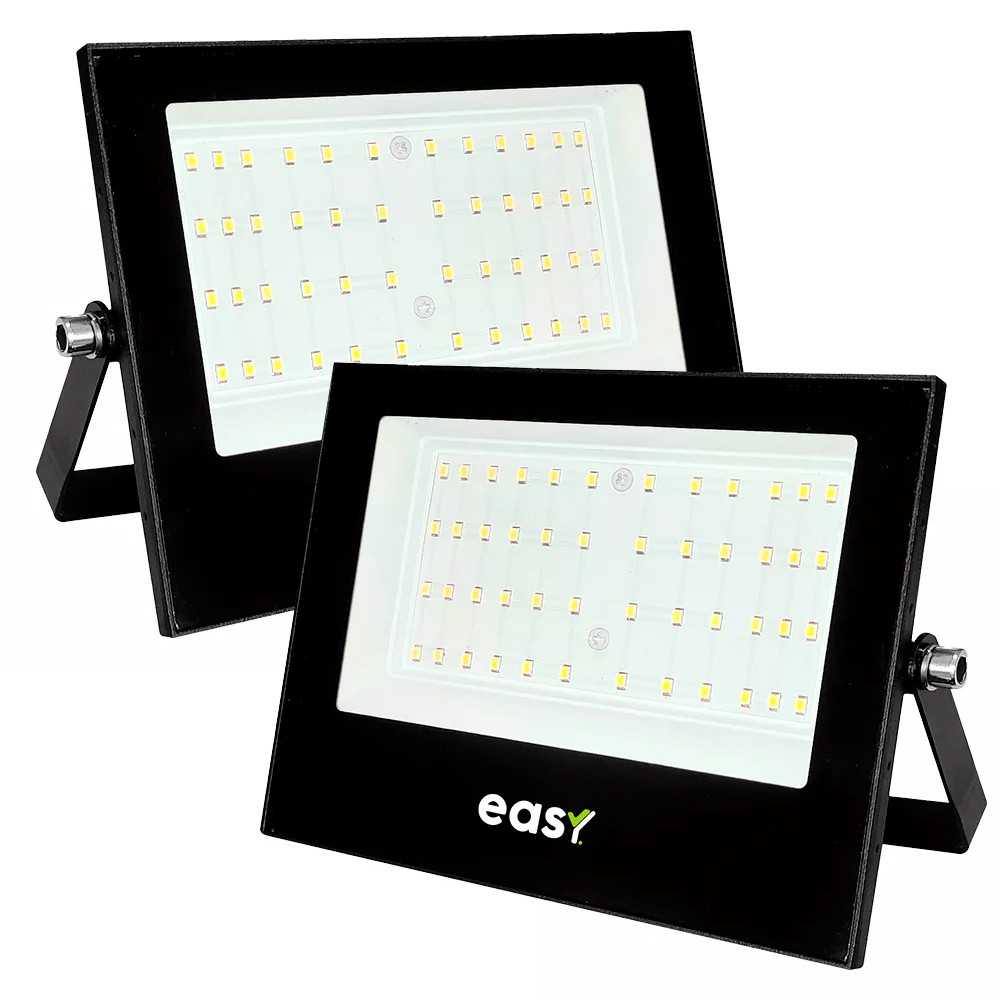 Kit 2 Refletor Led 100W Iluminação Externa Comercio Casa Luz Branca 2960 Lumens 127v 220v Easy em Oferta na Shopee