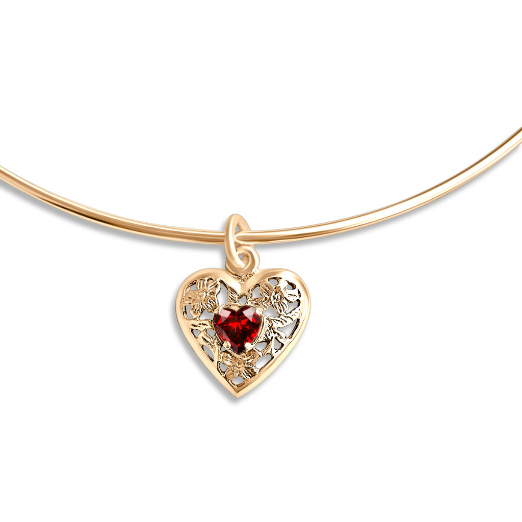 Colar Choker Coração Granada Prata 925 Dourada Ouro 18k