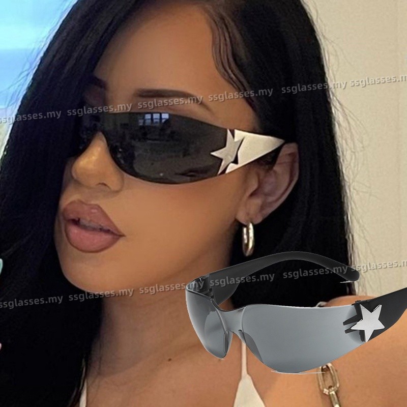 Óculos De Sol Piloto Tudo-Em-Um Sem Moldura De Cinco Estrelas 2022 Novos Euro Y2K Millennium Spice Com Viseira em Oferta na Shopee