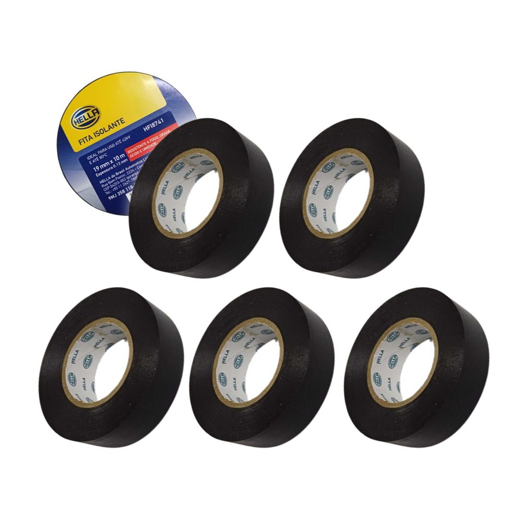 Kit 5 Fita Isolante 19mm 10m Resistente Fogo Umidade Hella