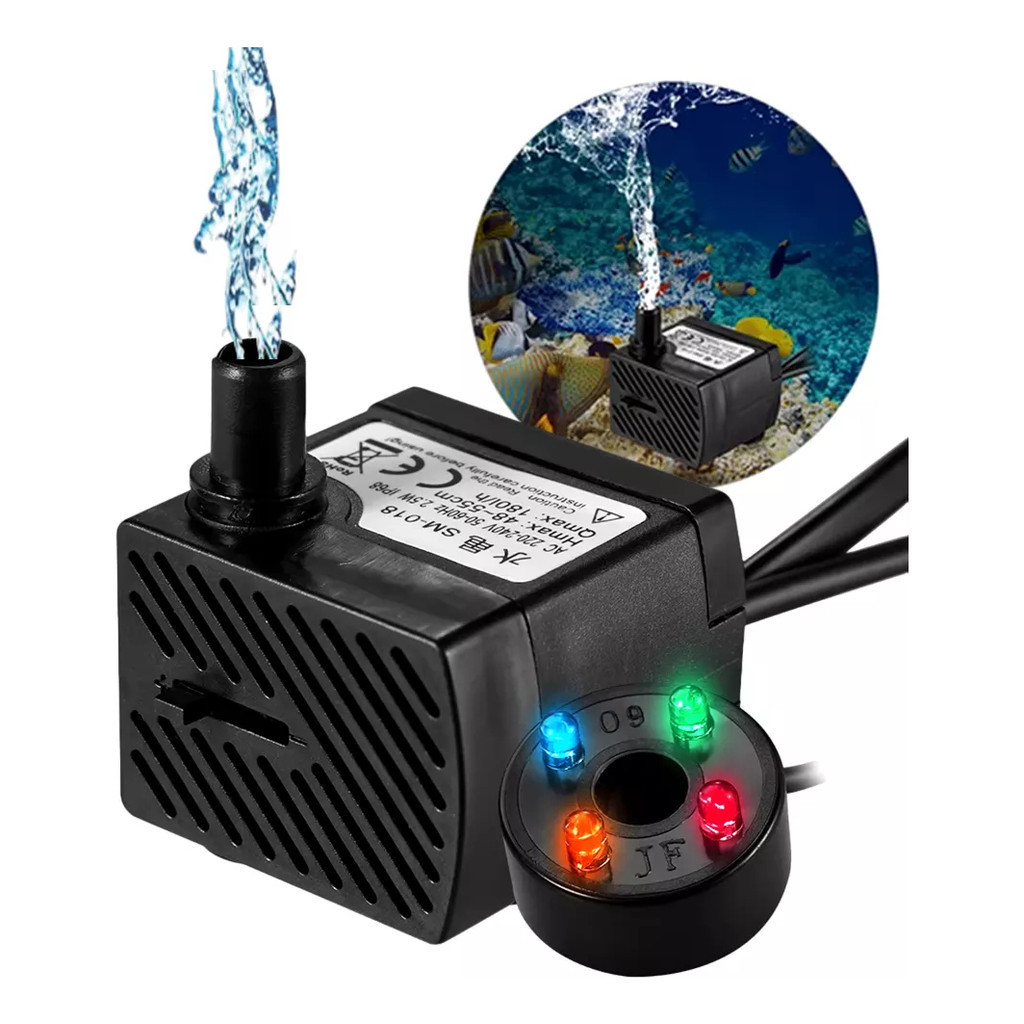 Motor Bomba Submersa Bivolt Bombinha Fonte Aquário Luz Led 110v/220v