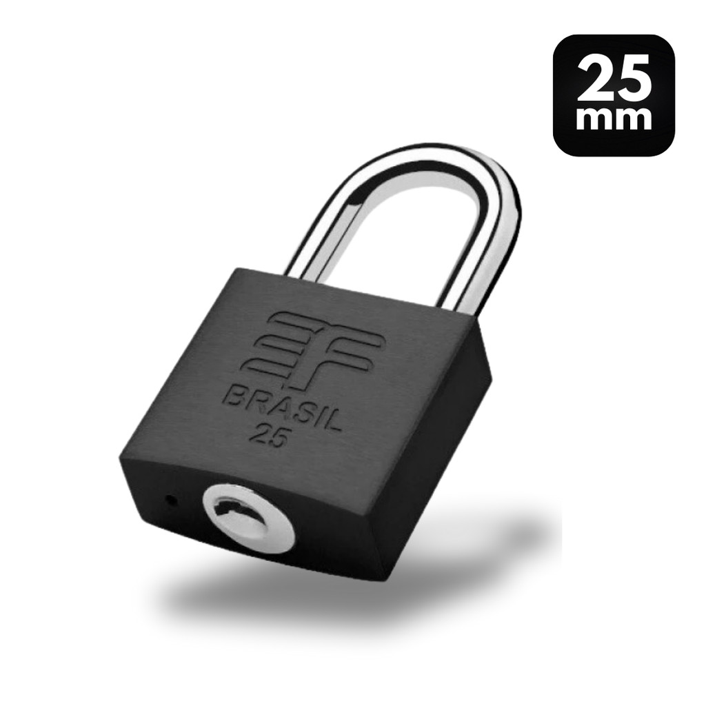 Imagem Cadeado Pequeno Reforçado 25mm Preto Fosco 2 Chaves 3F Kit Zamac Segurança Bolsas Armários Mala