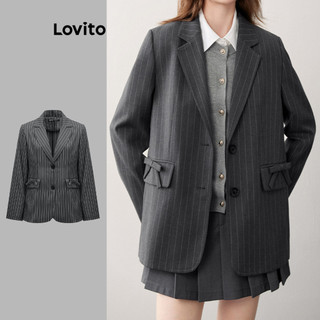 Lovito Blazer casual listrado com listras laterais e amarração frontal para mulheres L110AD590 em Oferta na Shopee