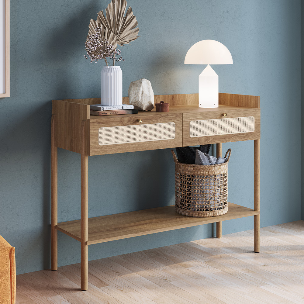 Aparador Para Sala de Estar 2 Gavetas Pés Madeira Moss A03 Hanover Roble - Lyam Decor em Oferta na Shopee