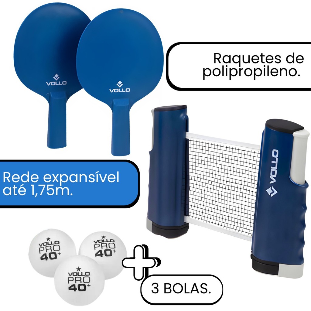 Kit Tênis de Mesa Ping Pong Vollo Pro Rede retrátil +3 Bolas em Oferta na Shopee