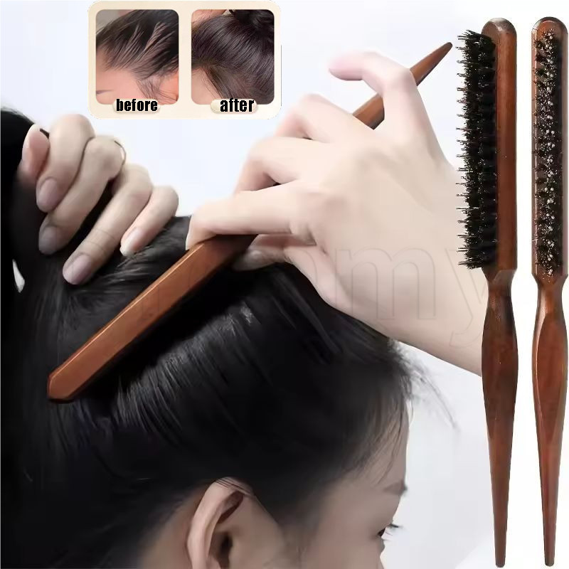 1/2/4 Unidades Pente De Cerdas De Porco Para Cabeleireiro De Três Fileiras-Escova De Cabelo Anti-Nó Liso-Massagem Couro em Oferta na Shopee