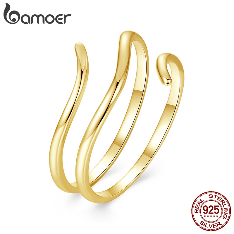 Bamoer 925 Sterling Sliver Anel Aberto Multi-Camadas Simples Cor Dourada Moda Joias Presentes Para Mulheres em Oferta na Shopee