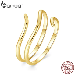Bamoer 925 Sterling Sliver Anel Aberto Multi-Camadas Simples Cor Dourada Moda Joias Presentes Para Mulheres