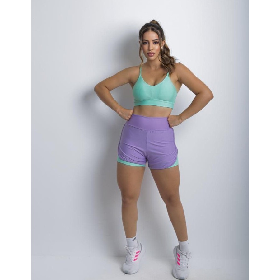 Conjunto Fitness Feminino Academia Short duplo e Top c/ bojo