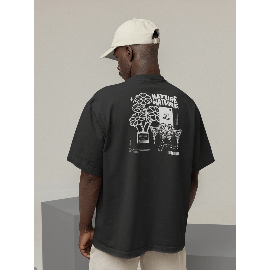 Camisa Camiseta Oversized Streetwear Masculino Urbano Treino Preto e Off Whte Estampado - NATURE