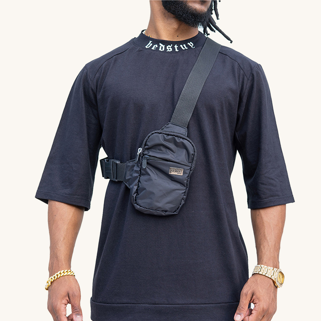 Pochete Masculina Cintura Bolsa Preta Semi Impermeavel Transversal Ombro Bag Cintura Tiracolo Lado