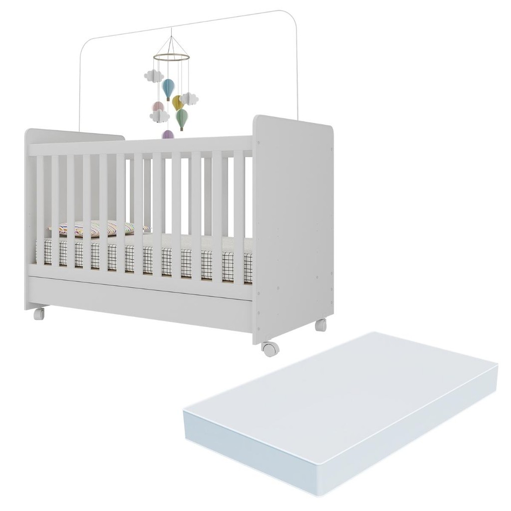 Berço Americano 3x1 com Colchão Incluso e Rodízios Pimpolho Multimóveis Branco em Oferta na Shopee