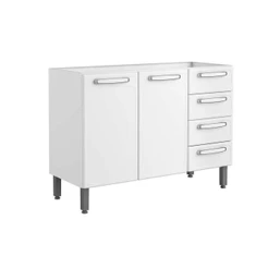 Balcão de Cozinha Evidence 7026 c/ 2 Portas e 4 Gavetas s/ Tampo 120cm Branco - Bertolini