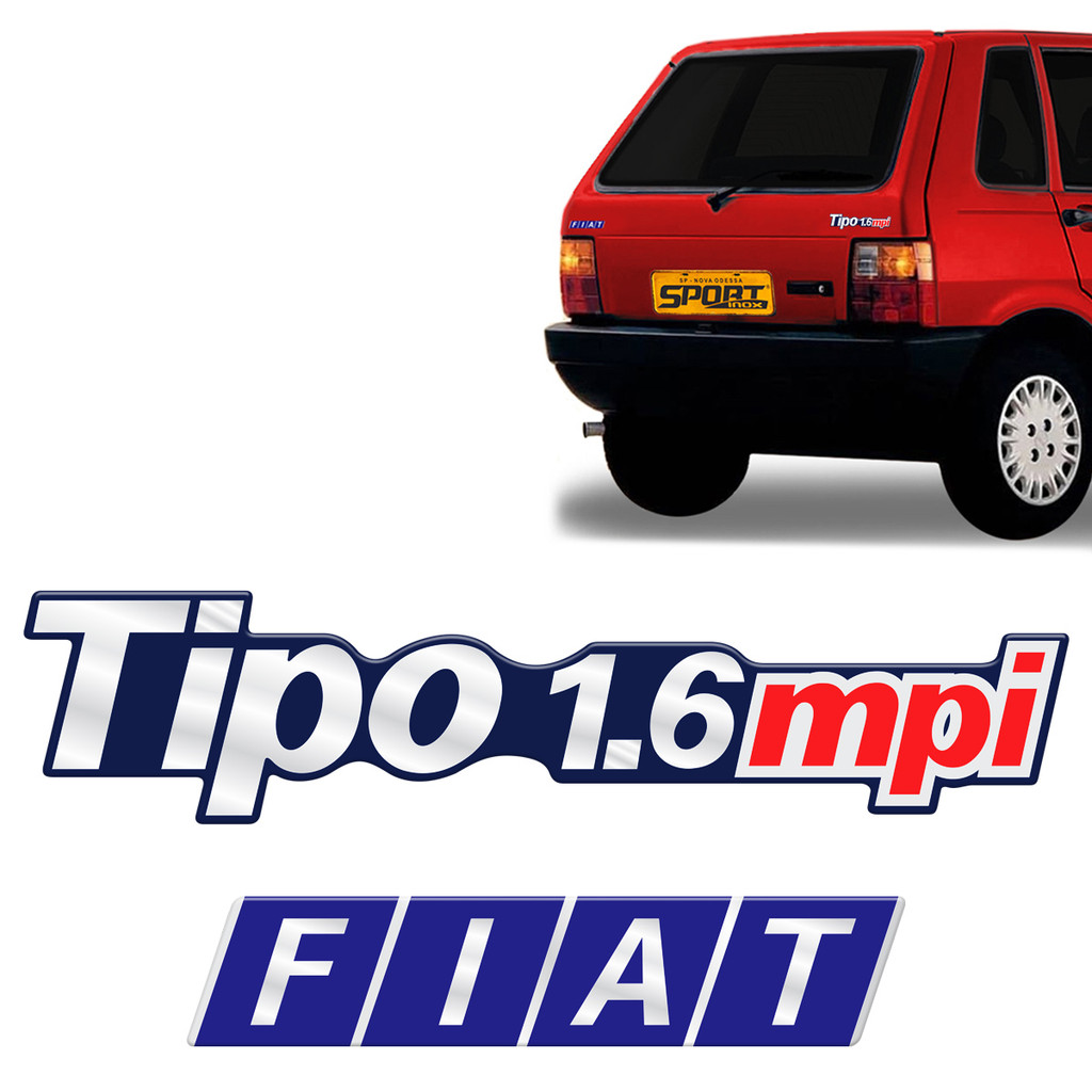 Kit Adesivo Uno Tipo 1.6 MPI + Fiat Emblemas Resinados