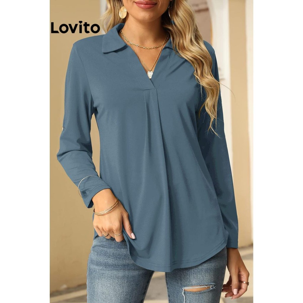 Detalhes do Lovito x Glenda Casual Blusa Lisa Plissada LNL51209