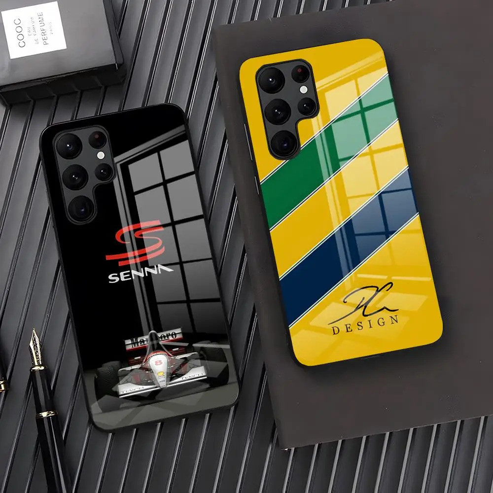 Capa de Telefone Ayrton Senna F1 Art em Vidro para Samsung Galaxy A16 A21 A22 A30 A32 A33 A51 A52 A53 A54 A55 A70 A71 A7