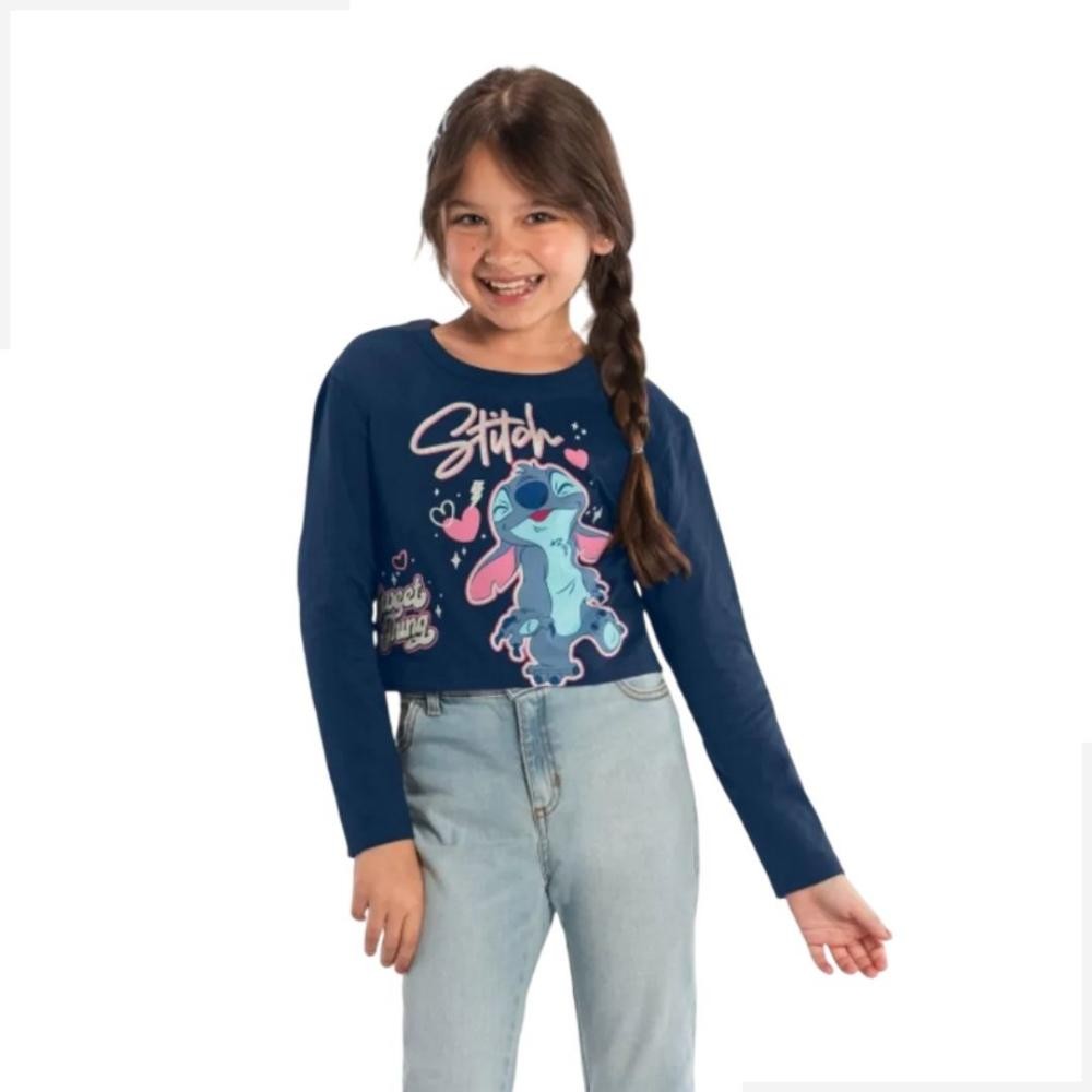 Blusa Stitch disney juvenil manga longa Brandili REF.56141