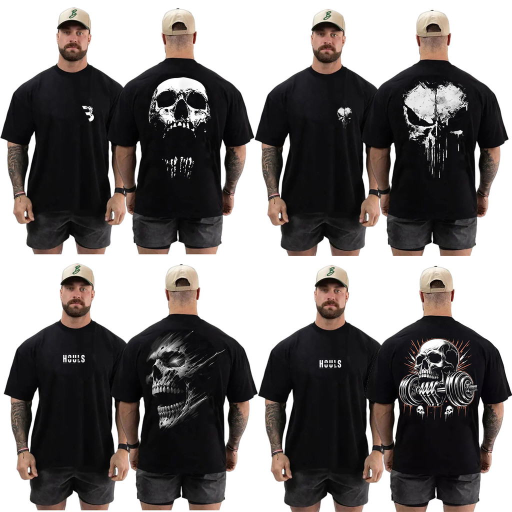 Kit 4 Camisa Oversized Estampada Caveira Blusa Academia Larga Algodão