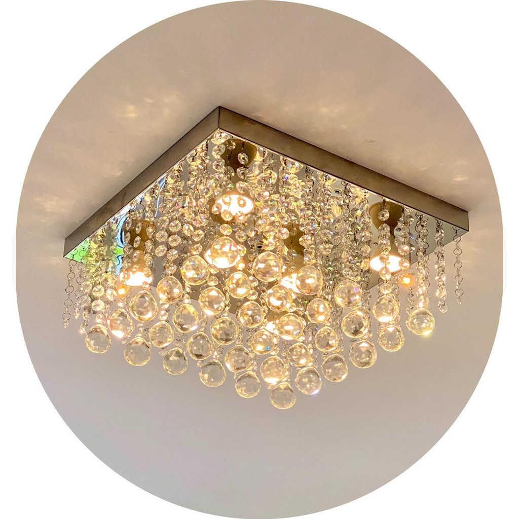 Lustre 30x30 De Cristal Legitimo K9 Onix Pendente Luxo