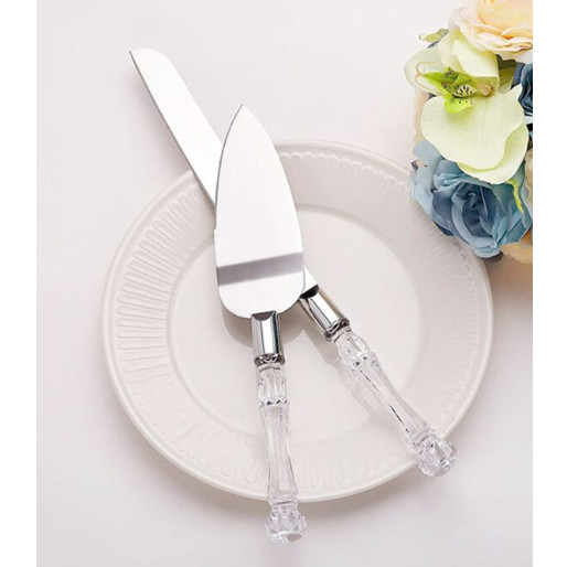 Kit Faca Espátula Bolo Pães Torta Aço Inox Cabo Acrílico Para Servir