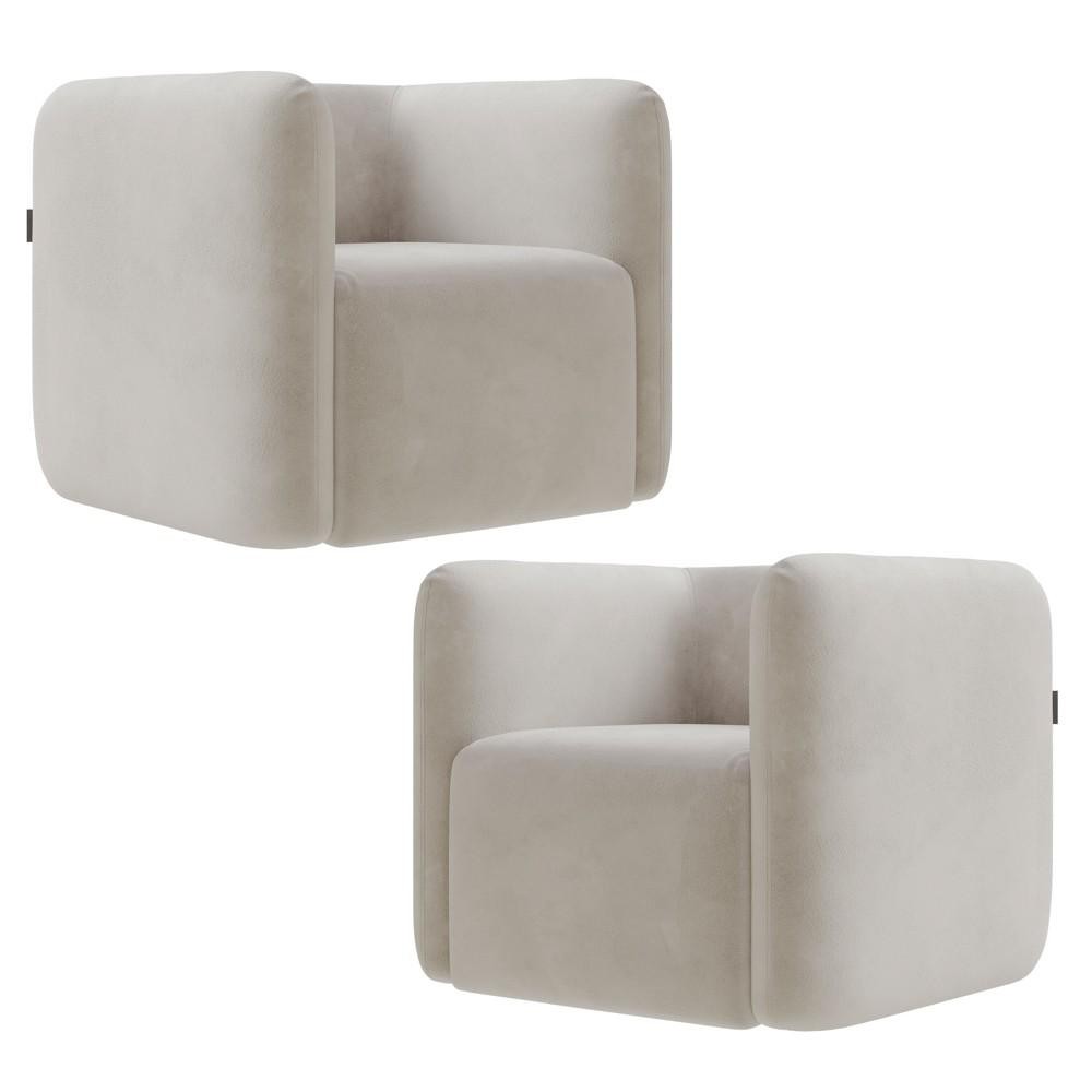 Poltrona para Sala de Estar Decorativa Kit com 2 Maggie Z08 Veludo Bege - Mpozenato