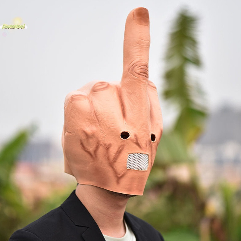Máscara de Látex Dedo do Meio Criativa Personalidade Horror Dedo Halloween Fantasia de Cabeça [Novo Modelo]