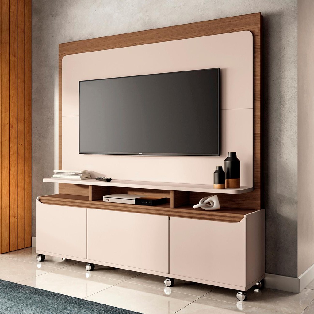 Estante Painel de TV 70 Pol 180cm Quantum Castanho/Off White - HB Móveis