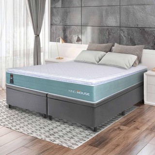 Conjunto Box Baú Cinza Lagos Verde Molas Ensacadas Queen 158x198x73 - King House em Oferta na Shopee