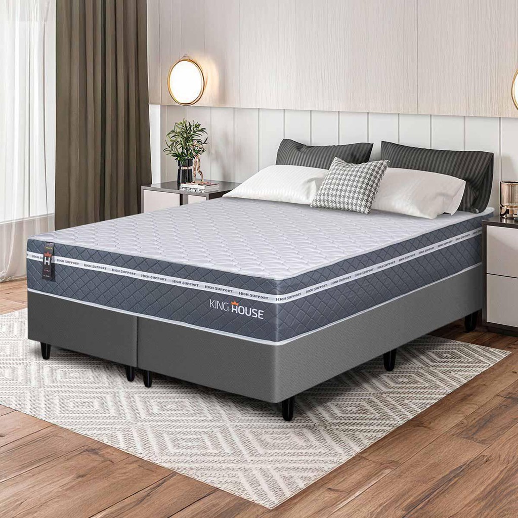 Conjunto Box Cinza Cairo Cinza Molas Ensacadas Queen 158x198x64 - King House em Oferta na Shopee