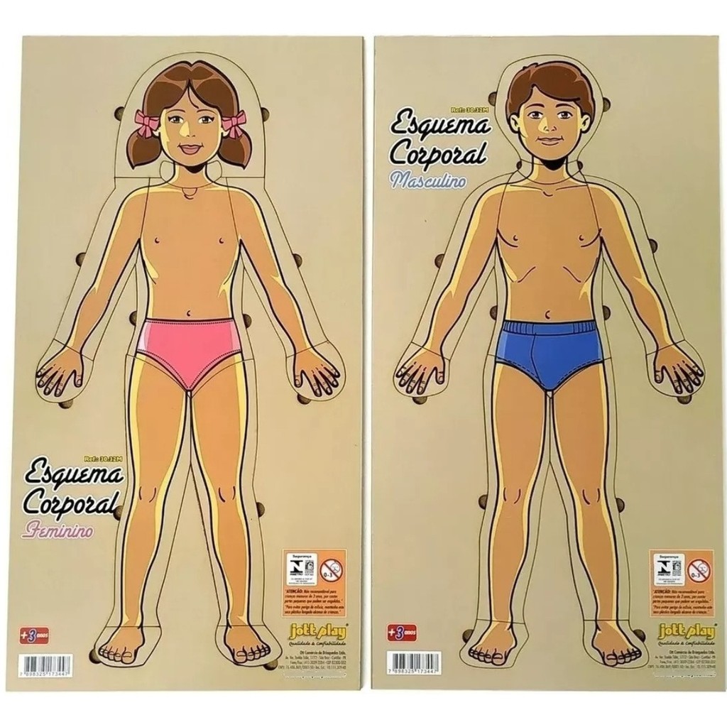 Esquema Corporal Jott Play: 2 Placas MDF - Corpo Humano Masculino e Feminino