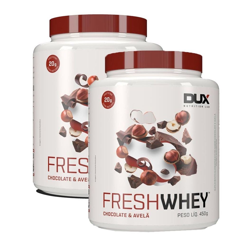 Kit 2 Suplemento Alimentar em Pó Dux Fresh Whey Sabor Chocolate e Avela 450g - Health