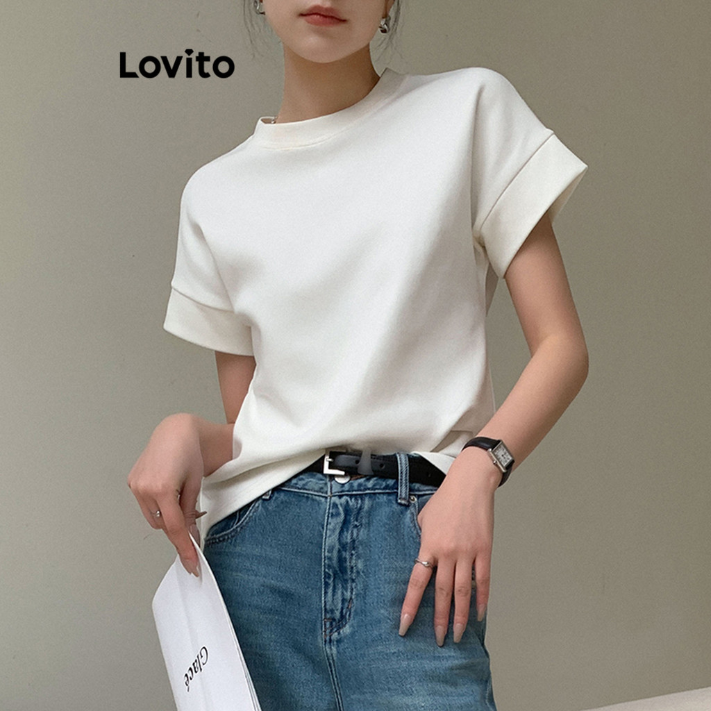 (Trendy) Lovito Camiseta Casual Verão Contraste Encadernação Para Mulheres LNE40575 (Multicolorido) em Oferta na Shopee
