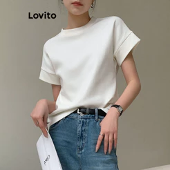 (Trendy) Lovito Camiseta Casual Verão Contraste Encadernação Para Mulheres LNE40575 (Multicolorido)