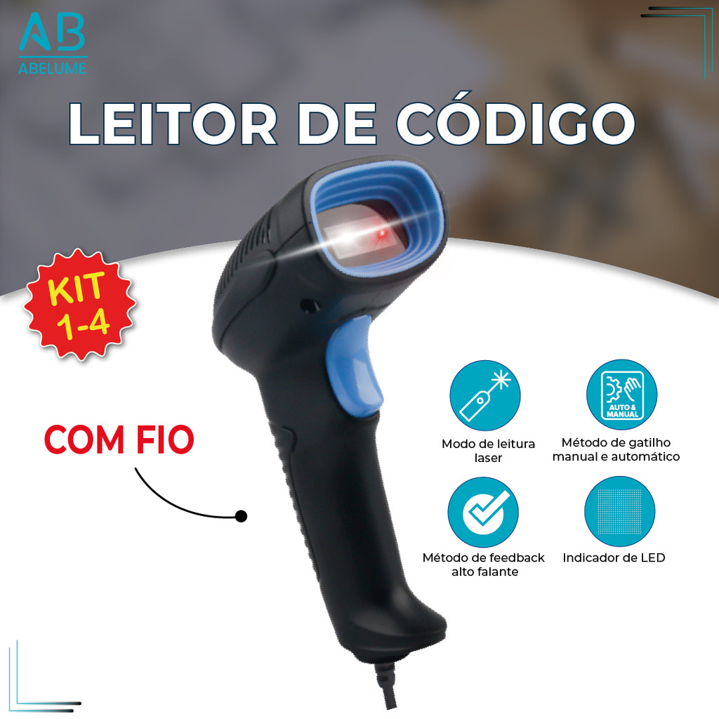 Leitor De Código Barras Scanner Portátil Laser Com Fio USB Leitura 1D/2D Qr Code e Código de Barras em Oferta na Shopee