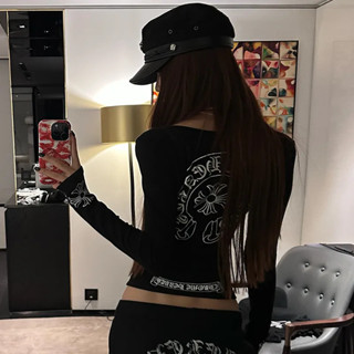 Camiseta Estampada De Manga Comprida Justa Para Meninas Picantes Y2K Mulheres , Gola Redonda , Cintura Apertada , top In em Oferta na Shopee