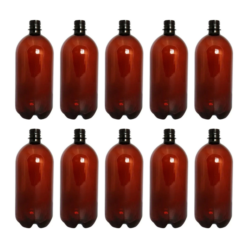 Frasco Pet 1 Litro Growler Âmbar Rosca 28/410 Sem Tampa 10 Unid