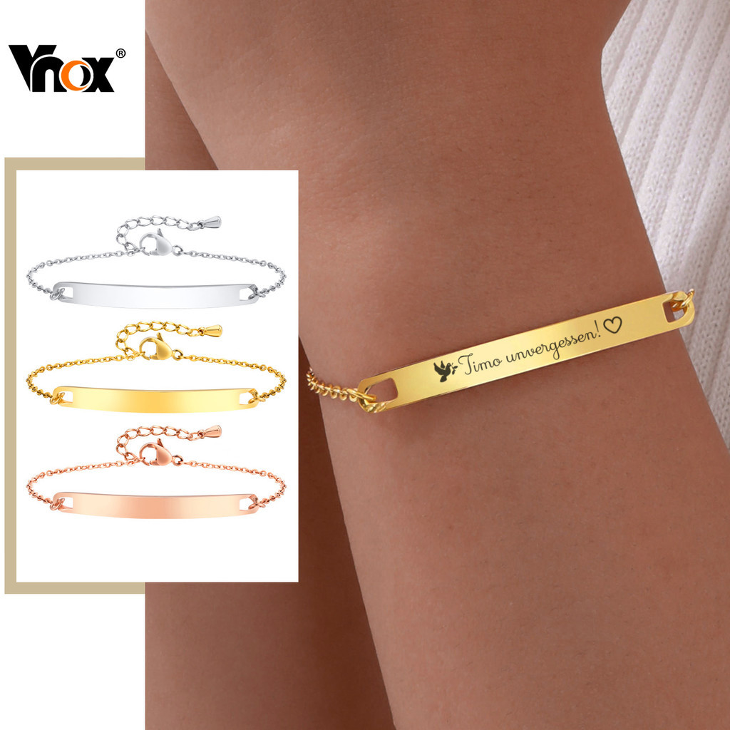 Vnox Pulseiras Personalizadas Com Nome De Identificação Para Mulheres , Ajustáveis De Aço Inoxidável , Joias Da Moda De