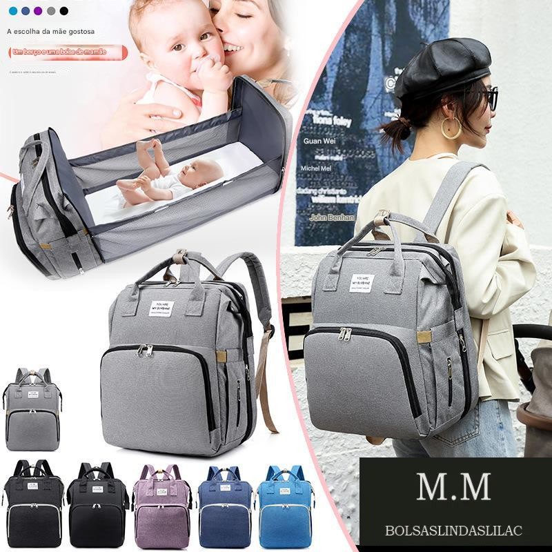 Mochila mãe e bebê bolsa de maternidade impermeável e quente pode ser convertida em berço ...