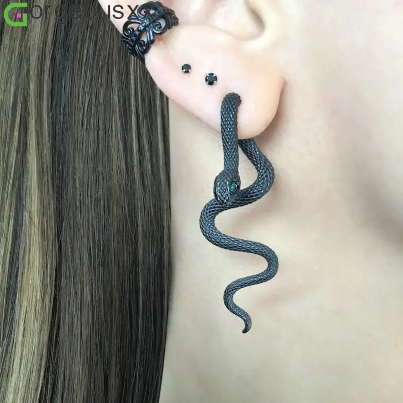 Brincos De Orelha Serpentina De Olho Verde Exagerados Para Mulheres Moda Cobra Da Joias Punk em Oferta na Shopee