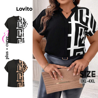 Lovito Blusa feminina com costura em tecido geométrico elegante plus size LBL16653(Multicolorido) em Oferta na Shopee