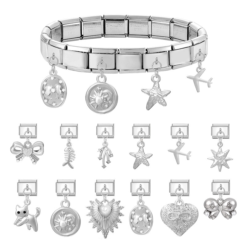 Pingentes Prateados Para Fazer Você Mesmo Pulseira Modular Italiana Links De Aço De 9 Mm em Oferta na Shopee