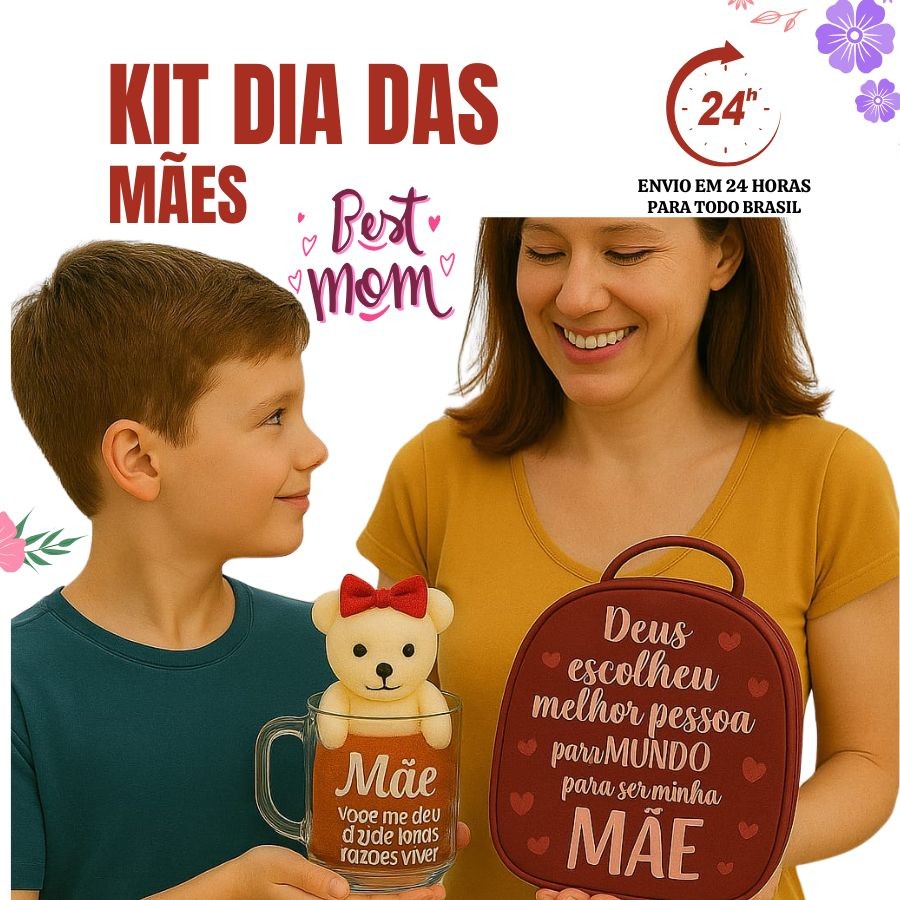 KIT PRESENTE Dia das Mães – Necessaire Mãe + Caneca Porcelana 320ml Mãe Amo você