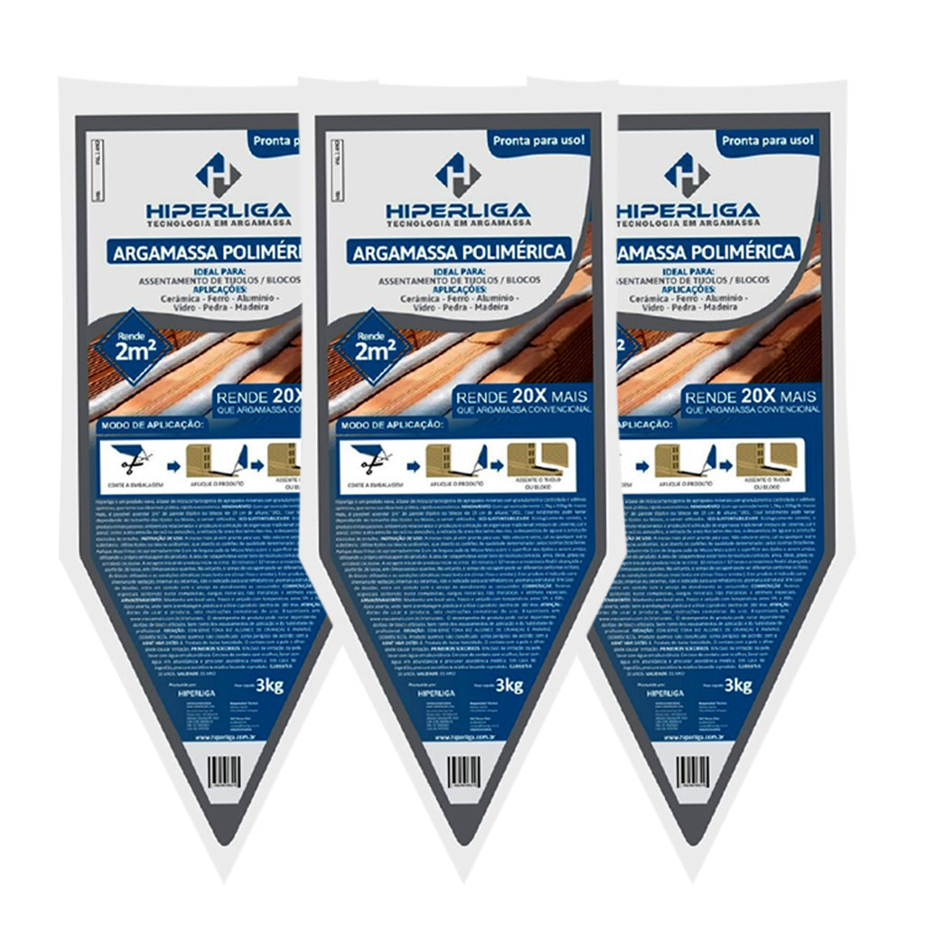 Kit 3 Argamassa Polimérica Hiper Liga  3kg Cola Blocos E Tijolos